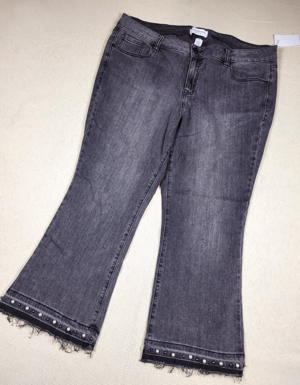 Lane Bryant Jeans Womens 20 Black Flare Leg Pearl Studded Hem Stretch Essential
